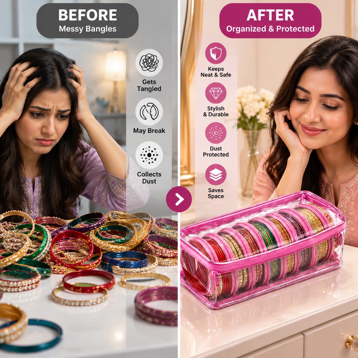Luxury Bangle Organizer Box – Transparent Jewelry Storage Case – Forher