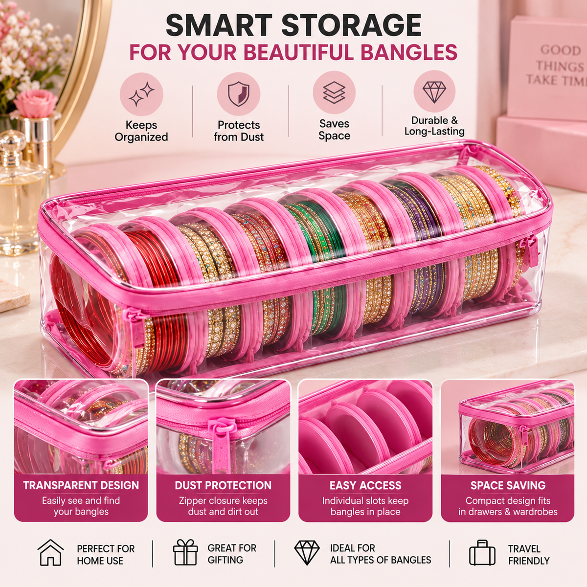 Luxury Bangle Organizer Box – Transparent Jewelry Storage Case – Forher